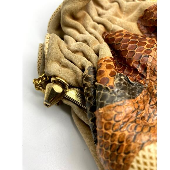 Carlo Fiori Tan suede Leather Patchwork Snakeskin Handbag‎ Italy Vtg
Chain Strap - Picture 3 of 9